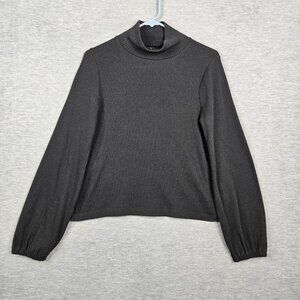 Madewell Black Turtle Neck Ribbed Bubble Sleeve Swing Top Size M